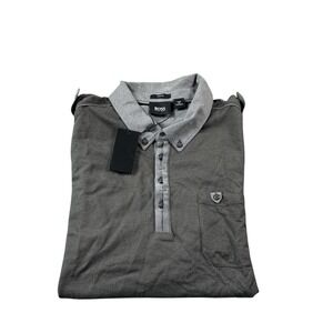 Hugo Boss Green Gray Colorblock Epaulet Cotton Men's Polo Shirt Slim XL NWT